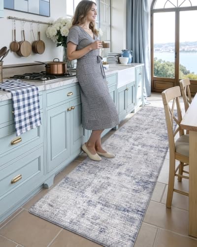 Kitchen Floor Mats Cushioned Anti Fatigue Runner Rug 23x107 Blue