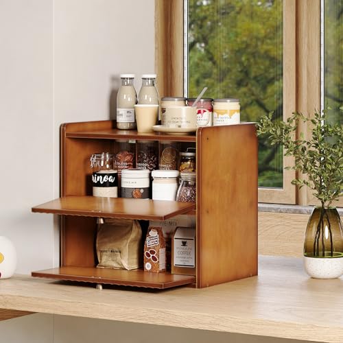Rustic Bread Box for Kitchen Countertop Bamboo Bread Storage Container Bin Double Layer BreadBox Farmhouse Large Capacity Food Organizer