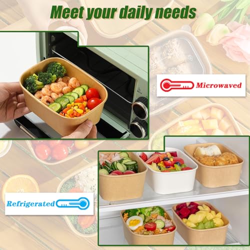 50 Pack 19oz Disposable Kraft Paper Bowls with Lids and Forks (50 Count)