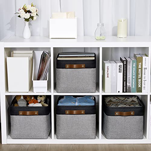 4 Pack Large Canvas Storage Bins with Handles 15"x11"x9.5" Fabric Storage Baskets for Shelves Cloth Bins for Organizing (4 Count)