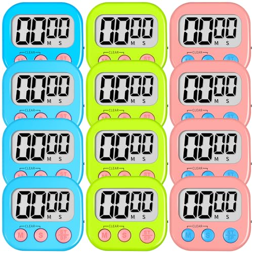 Digital Kitchen Classroom Timers for Kids Cooking 12pcs Blu Grn Pk