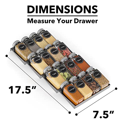 Spice Drawer Organizer with 16 Spice Jars