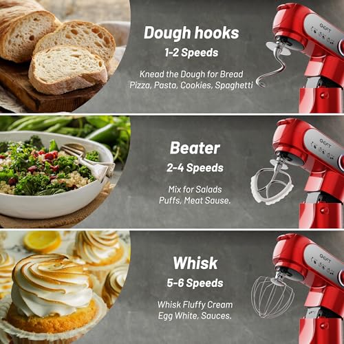 Stand Mixer 3.5QT&6QT Bowls Mixers Kitchen Electric Stand Mixer Red