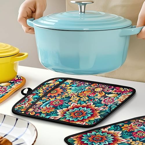 Vibrant Mandala Floral Pot Holders for Kitchen