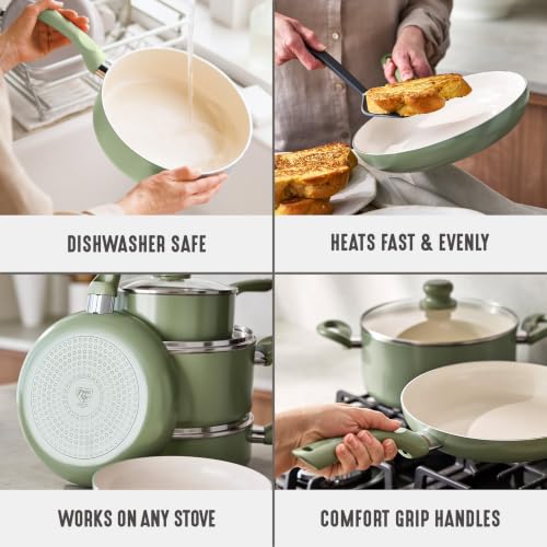 16pc Ceramic Nonstick Pots & Pans Cookware Set