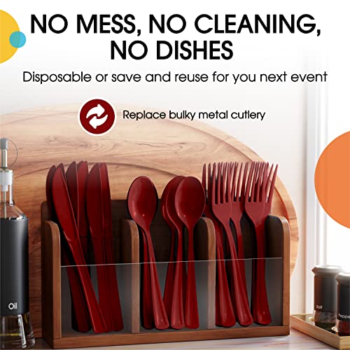 Party Solids Burgundy Plastic Spoons 200 Pcs Burgundy Spoons Disposable Utensils Heavy Duty Plastic Cutlery Set Disposable Cutlery Sets Flatware Sets Silverware Set Party Supplies & Party Tableware (200 Count)