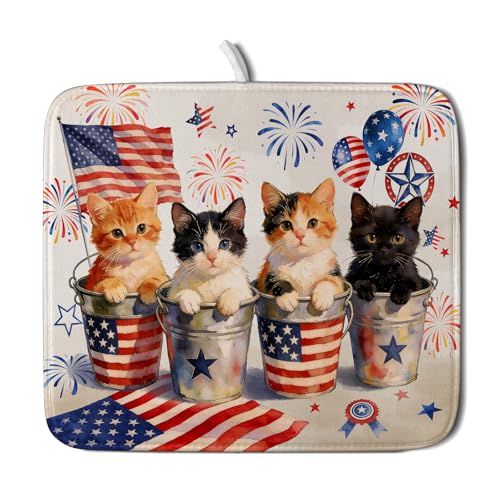 Happy 4th of July Patriotic Dish Drying Mat 16 x 18 In Independence Day Vintage Kitchen Drying Mat