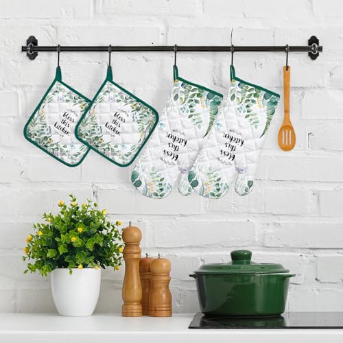 Eucalyptus Leaf Oven Mitts and Pot Holders Set (4 Count)