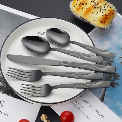 30 Piece Black Silverware Set for 6 (30 Count)