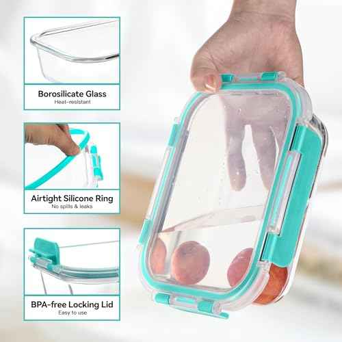 5 Pack 35 Oz Glass Food Storage Containers with Lids (5 Count)