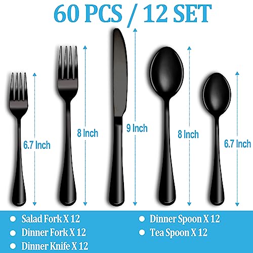 60 Pcs Black Silverware Set (60 Count)