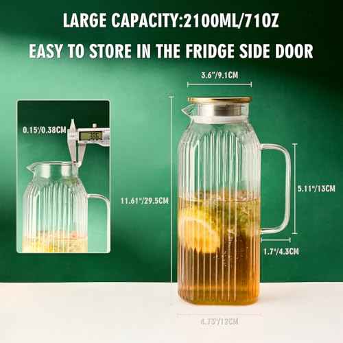 2.1 Liter 71oz Square Glass Pitcher with Lid
