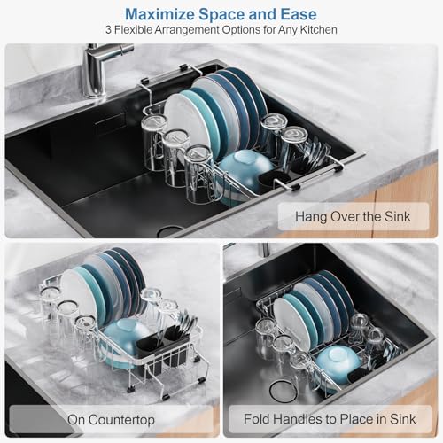 Small Sink Dish Drying Rack with Cup Holder