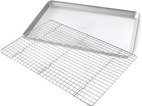 1607CR Bakeware Extra Large Sheet Baking Pan and Bakeable Nonstick Cooling Rack Set