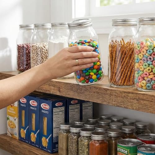 64 oz Large Plastic Mason Jars with Airtight Lids Wide Mouth (4 Count)