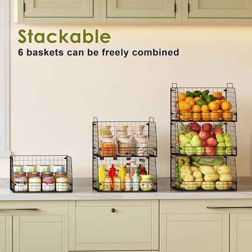 6 Pack Stackable Wire Baskets for Pantry (6 Count)