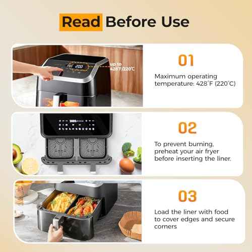 125Pcs Air Fryer Liners Disposable for Dual Basket 8x5.5 Inch Rectangle (125 Count)