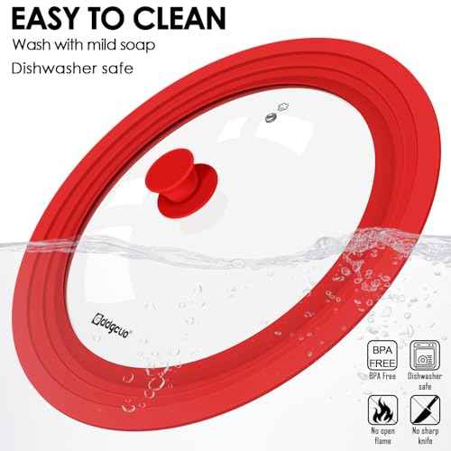 13-14-15 in Universal Pan Lid, Extra Large Silicone Pot Lid for Pots, Pans & Skillets, Replacement Frying Pan Lid with Heat Resistant Silicone Knob, Dishwasher Safe, Red