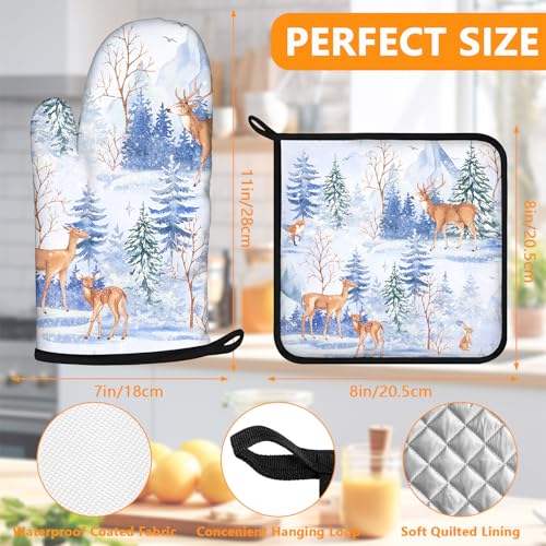 Deer in Snow Oven Mitts and Pot Holders Sets 4Pcs