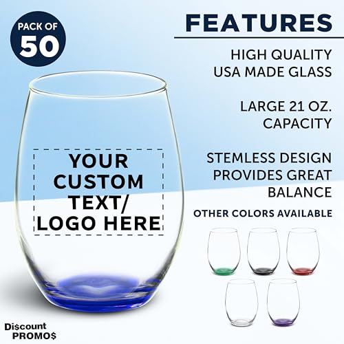 50 ARC Stemless Wine Glasses Set (50 Count)