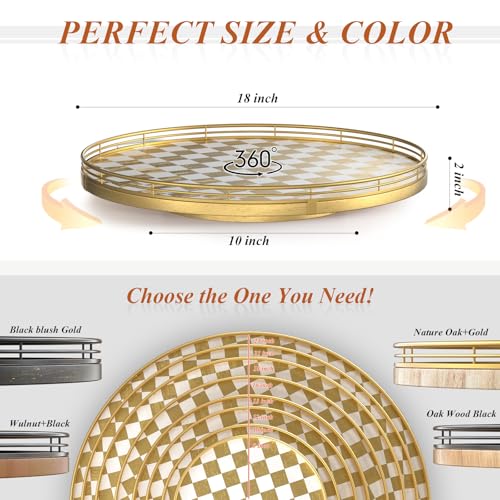 Gold and White Checkerboard Lazy Susan with Rubberwood Base and Metal Rail