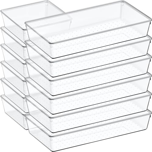 12 Pack Large Clear Plastic Drawer Organizer Set (12 Count)