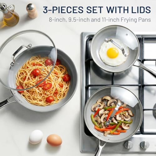 Ceramic Nonstick Frying Pans with Lids (3 Count)