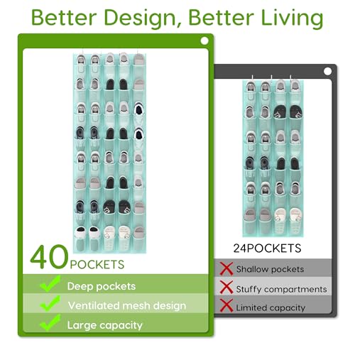 Over the Door Shoe Organizer with 40 Large Breathable Mesh Pockets
