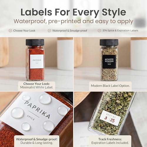 Glass Spice Jars with Label 24 PK (24 Count)