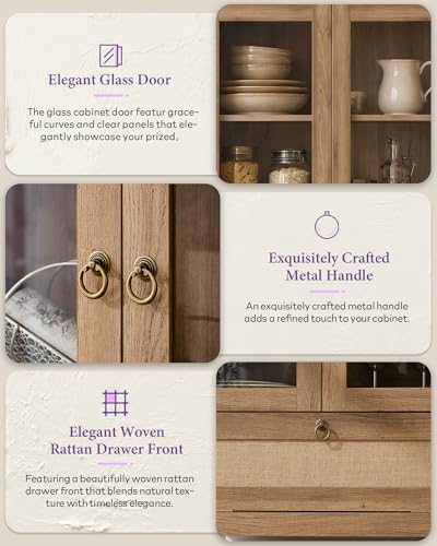 71'' Arched Pantry Cabinet with Glass Door for Kitchen Dining Room