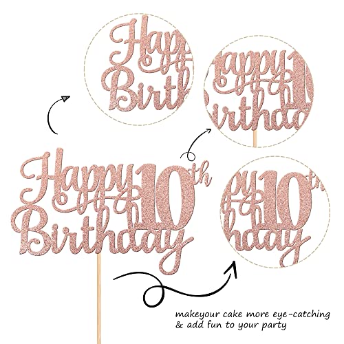 1 PCS Happy 10th Birthday Cake Topper Glitter Cheers to 10 Years Birthday Cake Pick 10 Fabulous Double Digits Cake Decoration for Happy 10th Birthday Theme Party Decorations Supplies Rose Gold