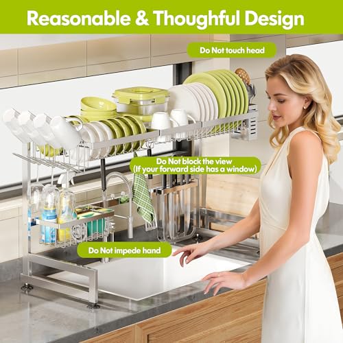 Over The Sink Dish Drying Rack with Cup and Utensil Holder