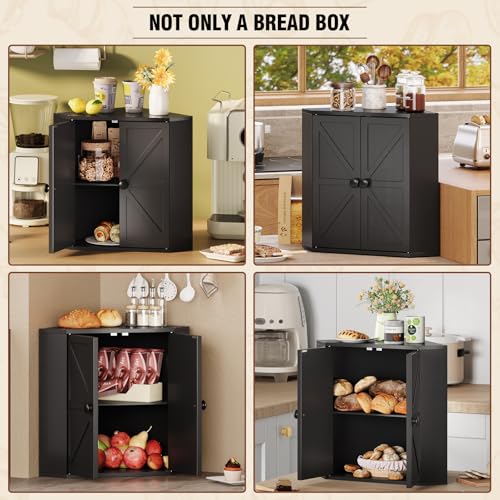 Corner Bread Box for Kitchen Counter Double Layer Bamboo Bread Storage Container Large Capacity Bread Storage Bin Farmhouse Breadbox Organizer