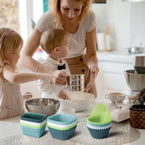 Silicone Muffin Cups Baking Cupcake Liners Square Non (12 Count)
