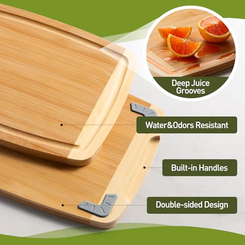 Bamboo Cutting Board Set Non Slip Feet Over Sink Men Husband Birthday Christmas Xmas Valentines Father Day Gifts Ideal from Wife Romantic Anniversary Best Cool Gadget Awesome Who Have Everything (4 Count)
