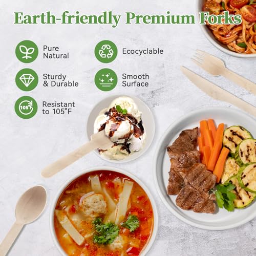 300 Count Compostable Wooden Disposable Forks for Party