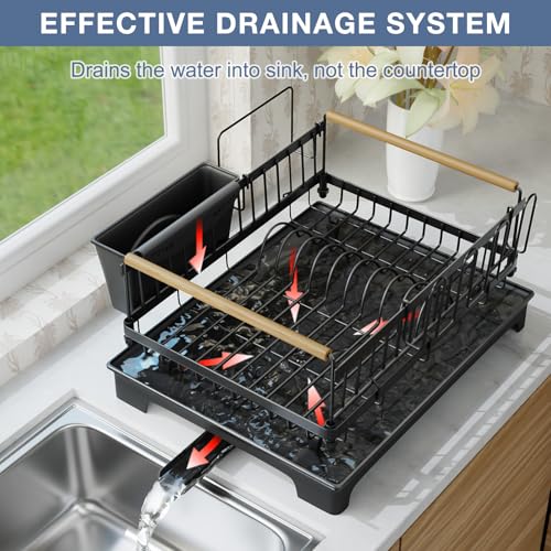 Dish Rack for Kitchen Counter with Drainboard Dish Drying Rack Rustproof Carbon Steel