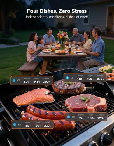 Smart Wireless Meat Thermometer Digital 4 Probes with App Alarm (4 Count)