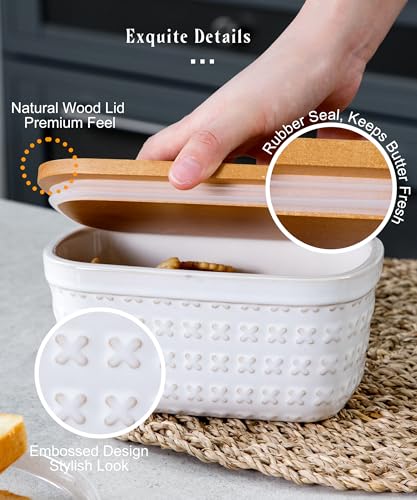 Ceramic Butter Dish with Wood Lid for Countertop