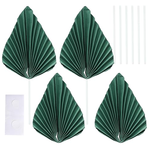 6Pcs Paper Palm Fan Cake Toppers Palm Spear Leaves Fan Cupcake Toppers Cake Insert Decorations Craft DIY Cake Bakeware Decoration for Birthday Party Wedding Party Decor Supplies Green (6 Count)