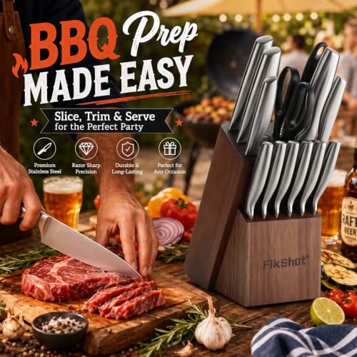 14 Pieces Knife Block Set German Stainless Steel with Sharpener (14 Count)