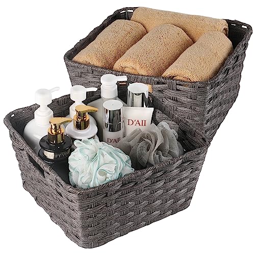 2 Pack Plastic Wicker Storage Baskets for Bathroom (2 Count)
