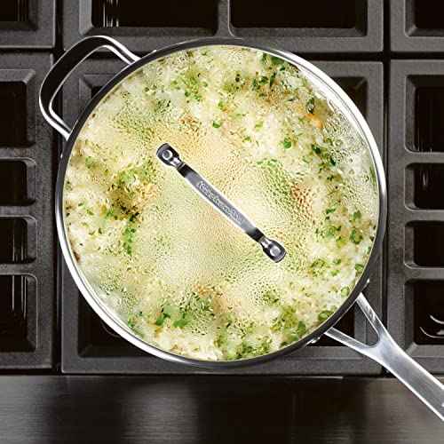 71027 3 Ply Base Brushed Stainless Steel Deep Saute Pan with Helper Handle and Lid