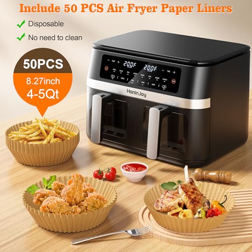 12QT 12-in-1 Large Dual Basket Air Fryer with 50pcs Paper Liners