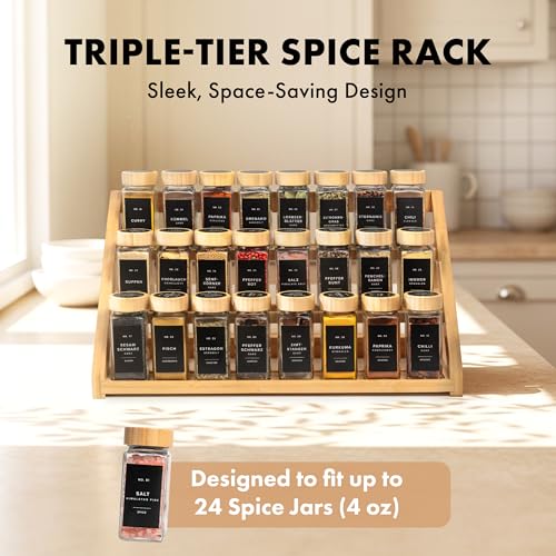3 Tier Bamboo Spice Rack Organizer for Cabinet