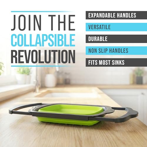 Green XL Collapsible Silicone Over Sink Colander