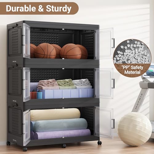 50Gal XL Stackable Storage Bins Foldable Box Cabinet for Home 1Pack Black