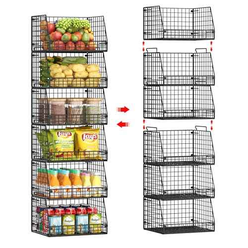 6 Pack Stackable Wire Baskets for Pantry (6 Count)