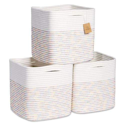 Storage Cubes 11 Inch Cotton Rope Woven Baskets for Organizing (3 Count)
