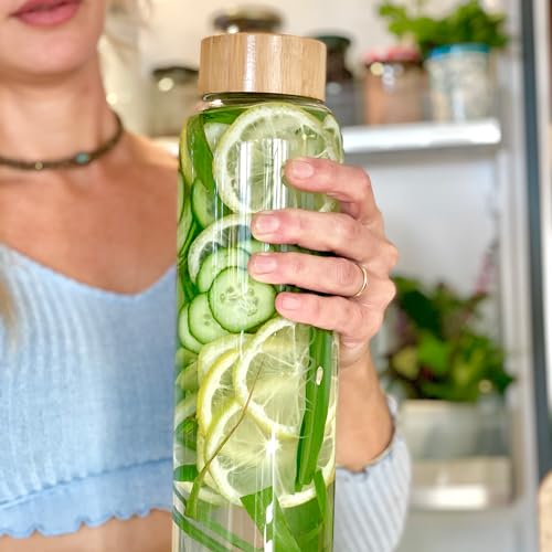 Pure Glass Reusable Water Bottle with Bamboo Lid